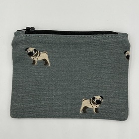 Pug Coin Purse, Dog Print Zipped Card Holder