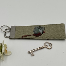 Pheasant Fabric Key Fob, Green Key Ring