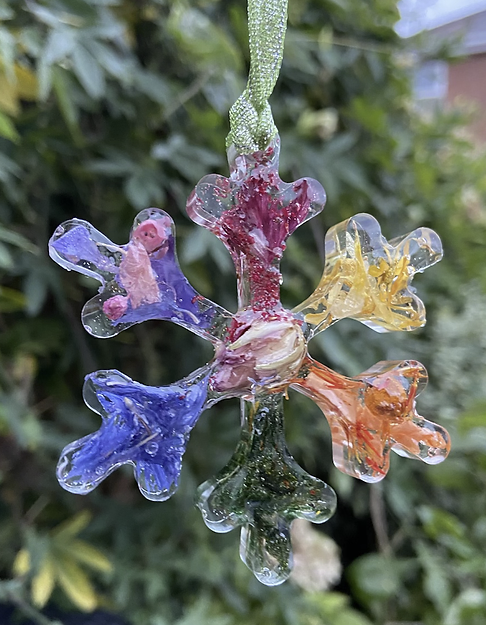 Rainbow botanical Snowflake with real flowers