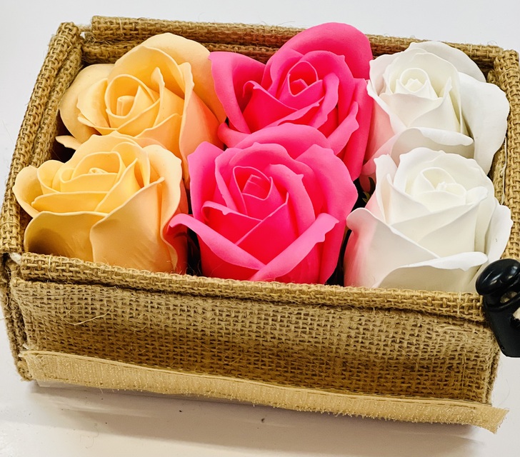 Jute Gift Bag filled with Beautiful Soap Flowers