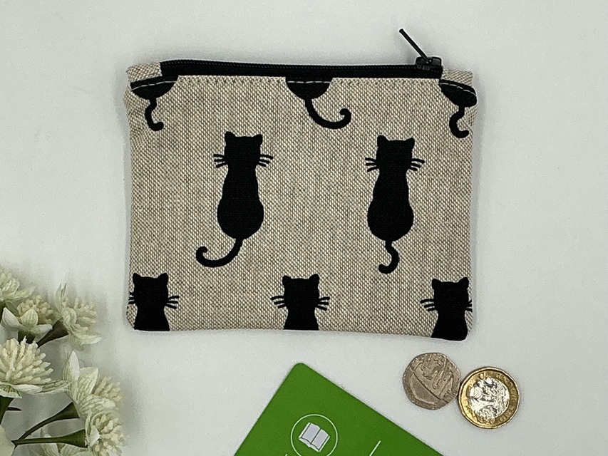 Sitting Black Cat Coin Purse, Zipped Card Holder