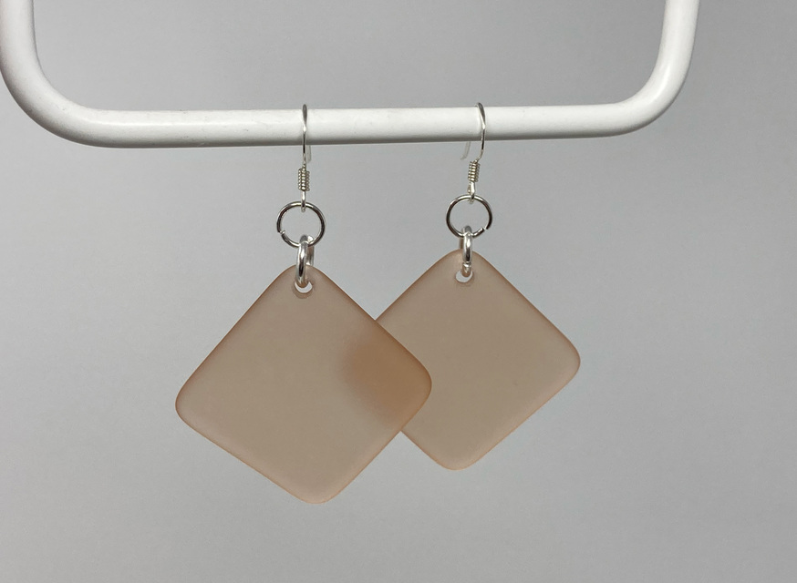 Peach Square Glass Earrings