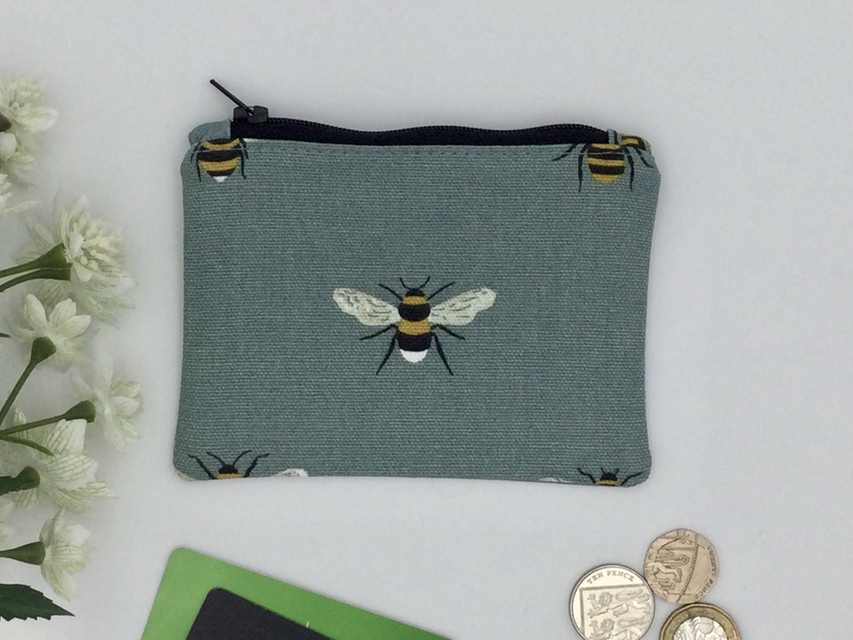 Bee Coin Purse, Teal Blue Zipped Card Holder