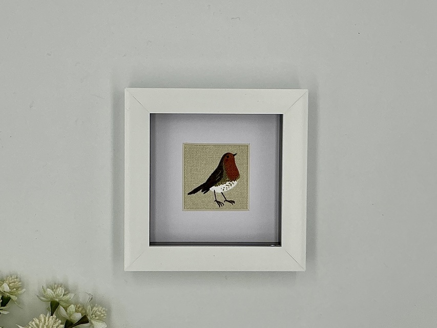 Robin Framed Textile Print, Upright Robin Picture